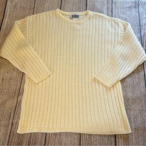 Vintage 80s Knit Sweater Ribbed Womens Large Retro‎ Cream Crewneck Pullover USA